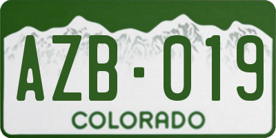 CO license plate AZB019