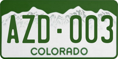 CO license plate AZD003