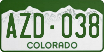 CO license plate AZD038