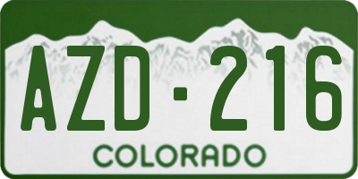 CO license plate AZD216