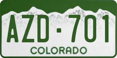 CO license plate AZD701