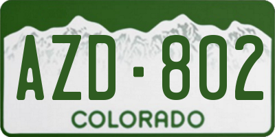 CO license plate AZD802