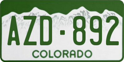 CO license plate AZD892