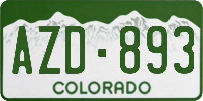 CO license plate AZD893