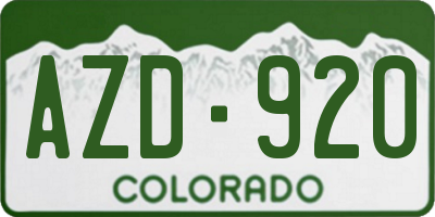 CO license plate AZD920