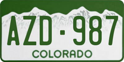 CO license plate AZD987