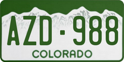 CO license plate AZD988