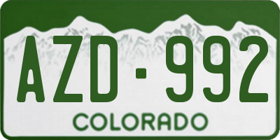 CO license plate AZD992