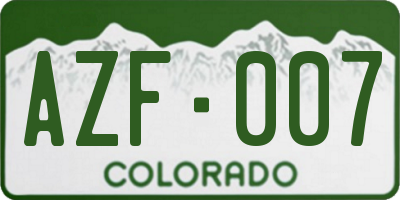 CO license plate AZF007