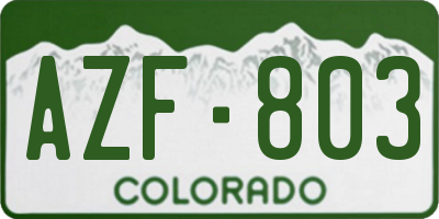 CO license plate AZF803