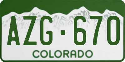 CO license plate AZG670