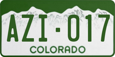 CO license plate AZI017