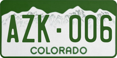 CO license plate AZK006