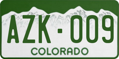 CO license plate AZK009