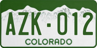 CO license plate AZK012