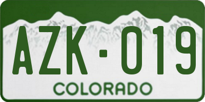 CO license plate AZK019