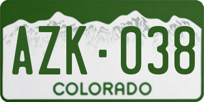CO license plate AZK038