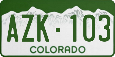 CO license plate AZK103