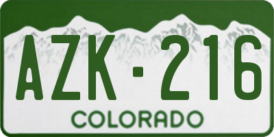 CO license plate AZK216