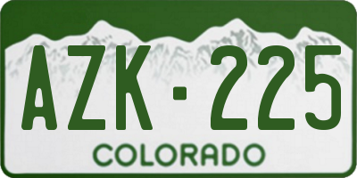 CO license plate AZK225