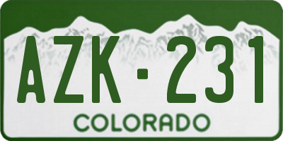 CO license plate AZK231