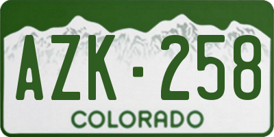 CO license plate AZK258