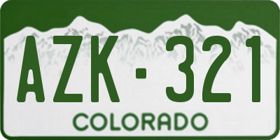 CO license plate AZK321