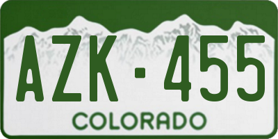 CO license plate AZK455