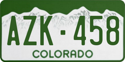 CO license plate AZK458