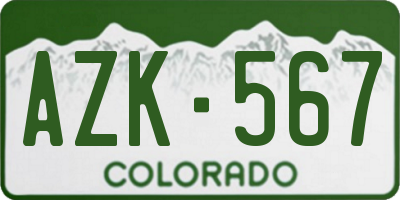 CO license plate AZK567