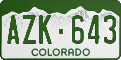 CO license plate AZK643