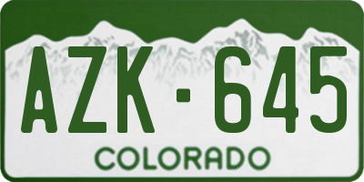 CO license plate AZK645