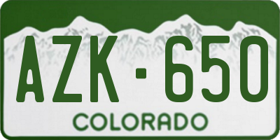 CO license plate AZK650