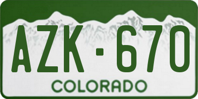 CO license plate AZK670