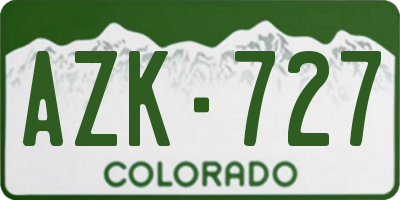 CO license plate AZK727