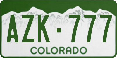 CO license plate AZK777