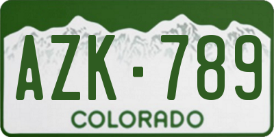 CO license plate AZK789