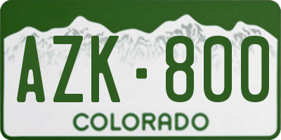 CO license plate AZK800