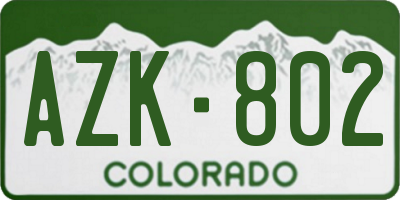 CO license plate AZK802
