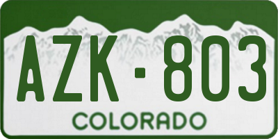 CO license plate AZK803