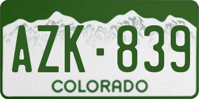 CO license plate AZK839