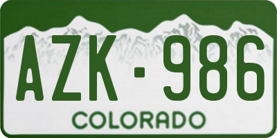 CO license plate AZK986