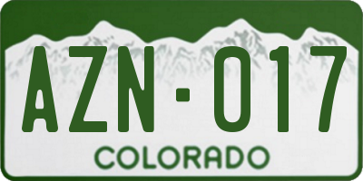 CO license plate AZN017