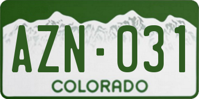 CO license plate AZN031