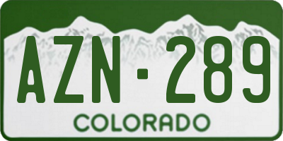 CO license plate AZN289