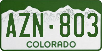 CO license plate AZN803