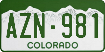 CO license plate AZN981