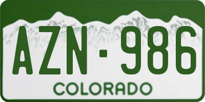 CO license plate AZN986