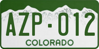 CO license plate AZP012