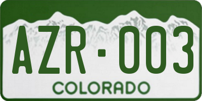 CO license plate AZR003
